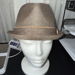 Lids Fedora Hat, Beige with Brown & Tan Stripes on Band‎ Size L/XL.  4654